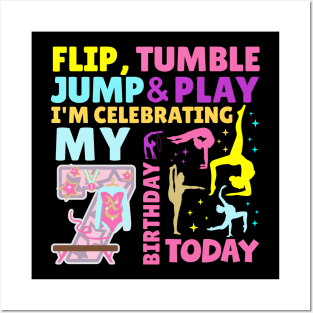 Gymnastics Girls 7th Birthday Themed Party Kids Seven Year Old Posters and Art